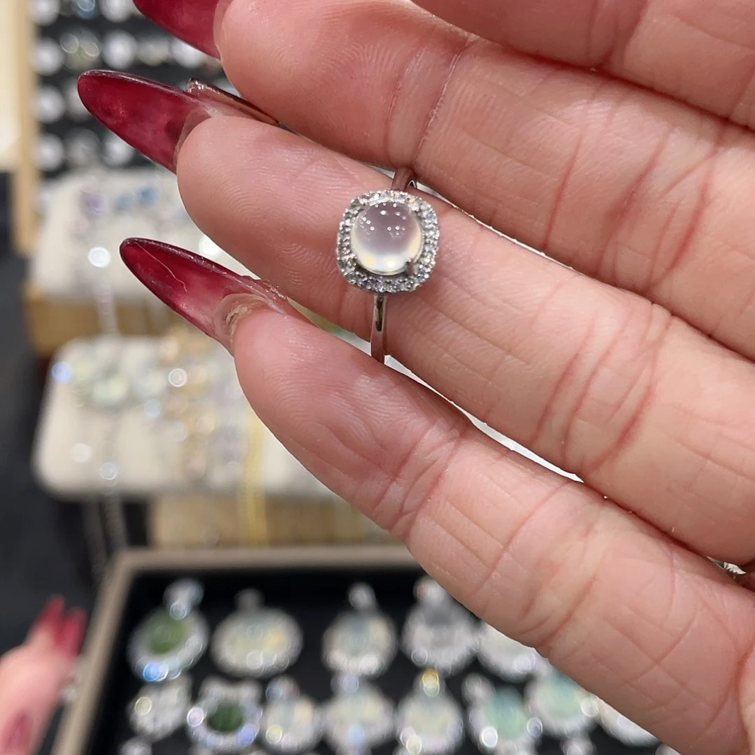 蛇纹石玉戒指银S925镶嵌