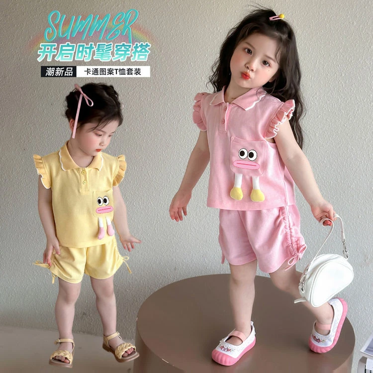 夏季卡通风休闲风女公主风套装卡通婴儿洋气女孩童装小童时髦