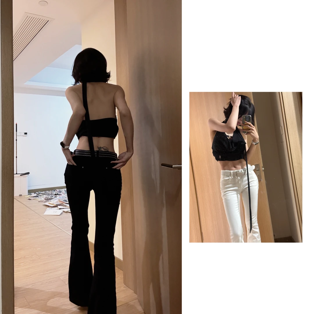 【硬桃墙推】低腰显瘦微喇牛仔裤纯色修身气质显腿长牛仔长裤