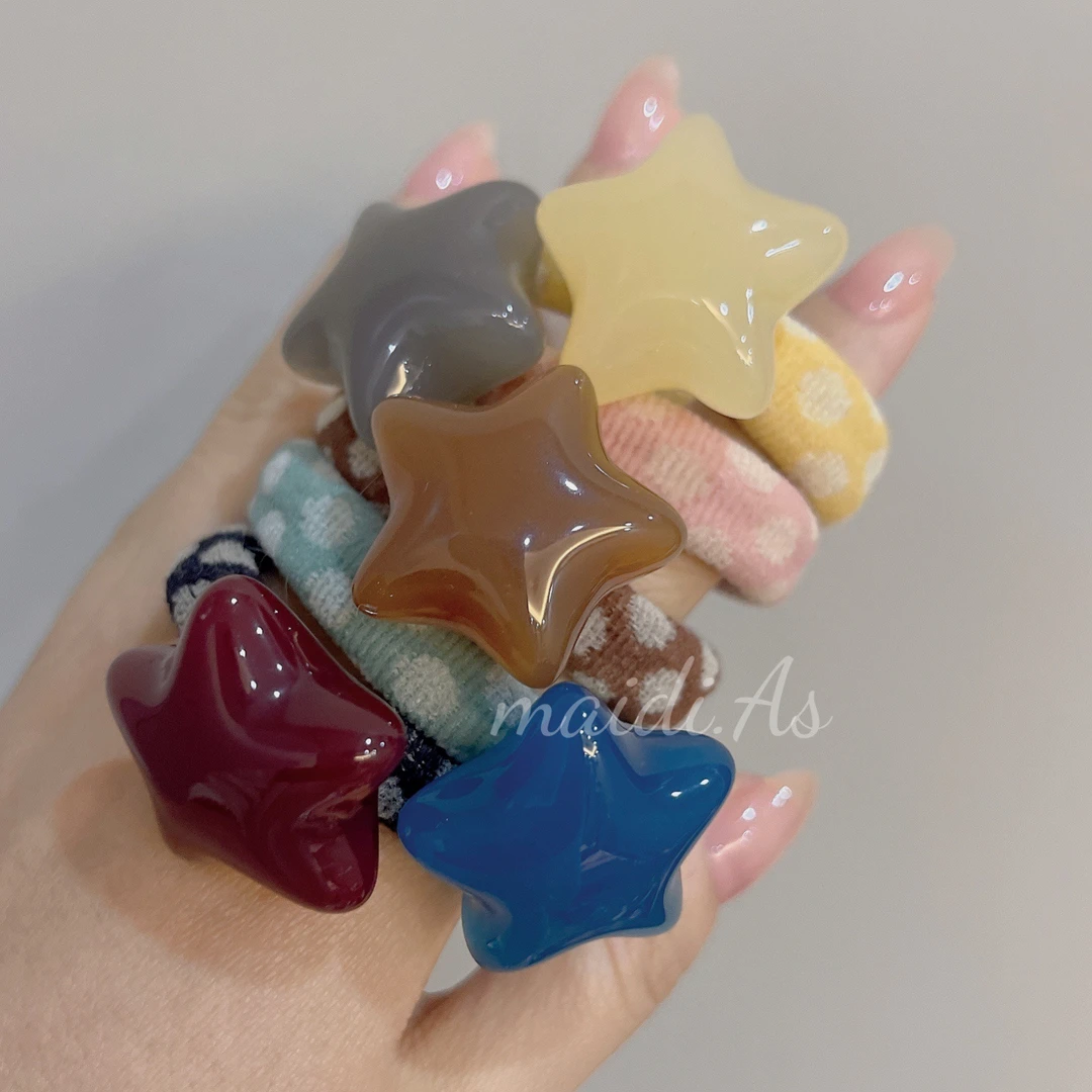 韩式新款果冻色五角星少女小红同款糖果色皮筋发绳百搭儿童发饰女