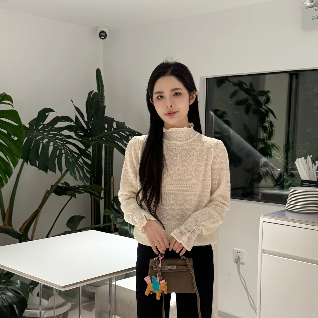 宿慕SUMU 重工立领套头打底衫10-31冬季2025新款蕾丝针织衫28389