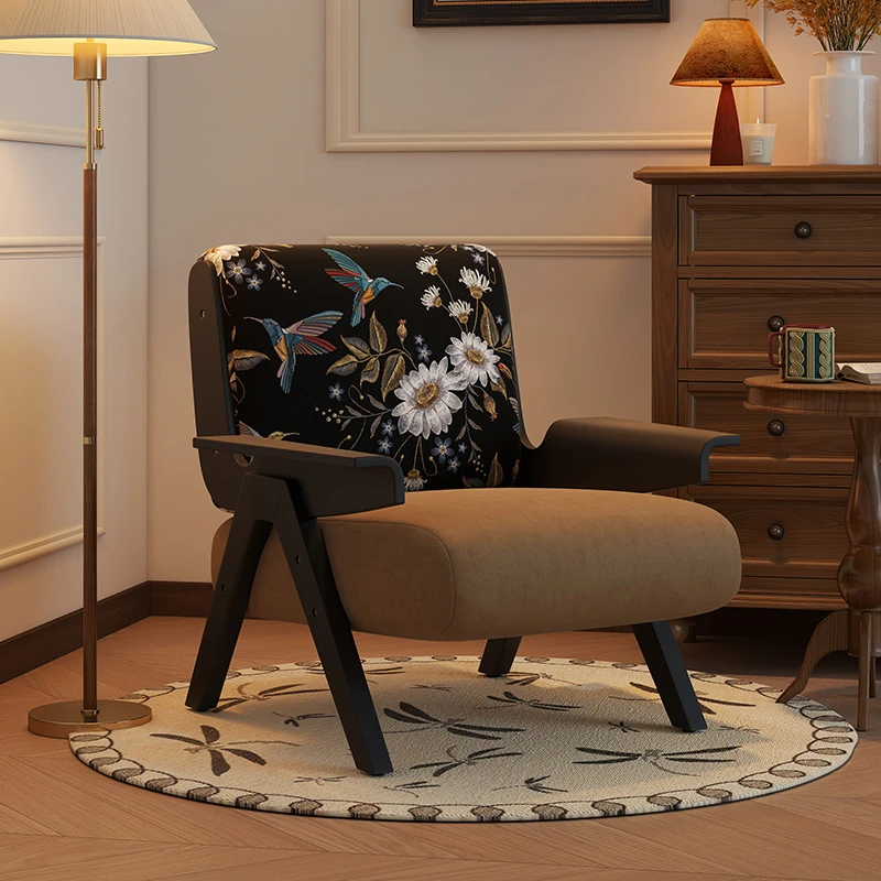 阑珊阁单人沙发椅客厅设计师椅卧室休闲实木轻奢靠背椅复古实木