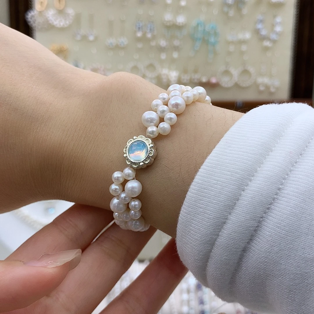 耳饰银S925镶嵌淡水珍珠