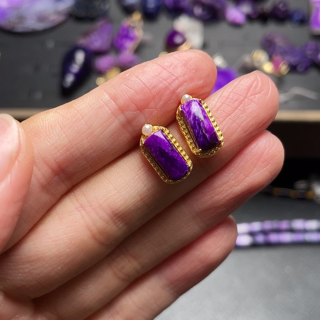 银S925镶嵌苏纪石（舒俱来）耳环