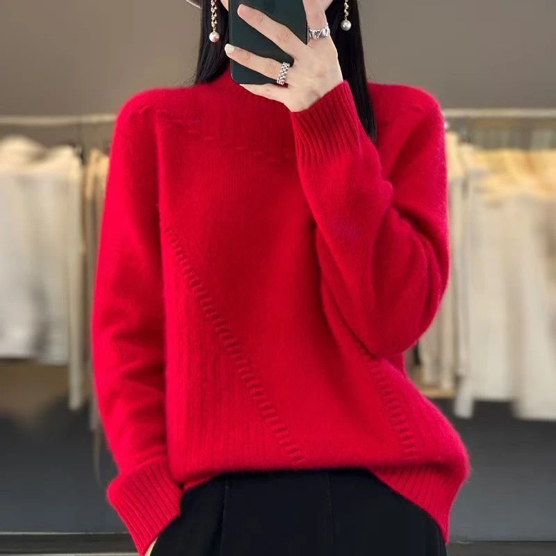 【茶芙巷】七针加厚163心形半高领羊毛针织衫【YJL】