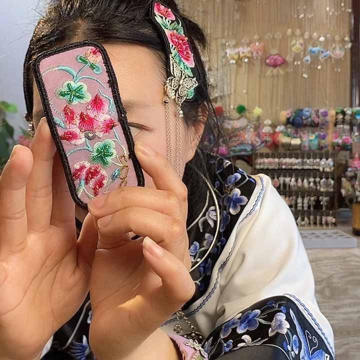 非金属花岗石纯铜布艺粉色发夹