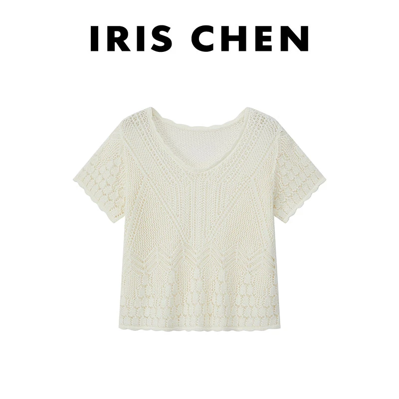 IRIS CHEN 济州岛 2025夏款莱赛尔天丝亚麻花边领显瘦短袖25SY497