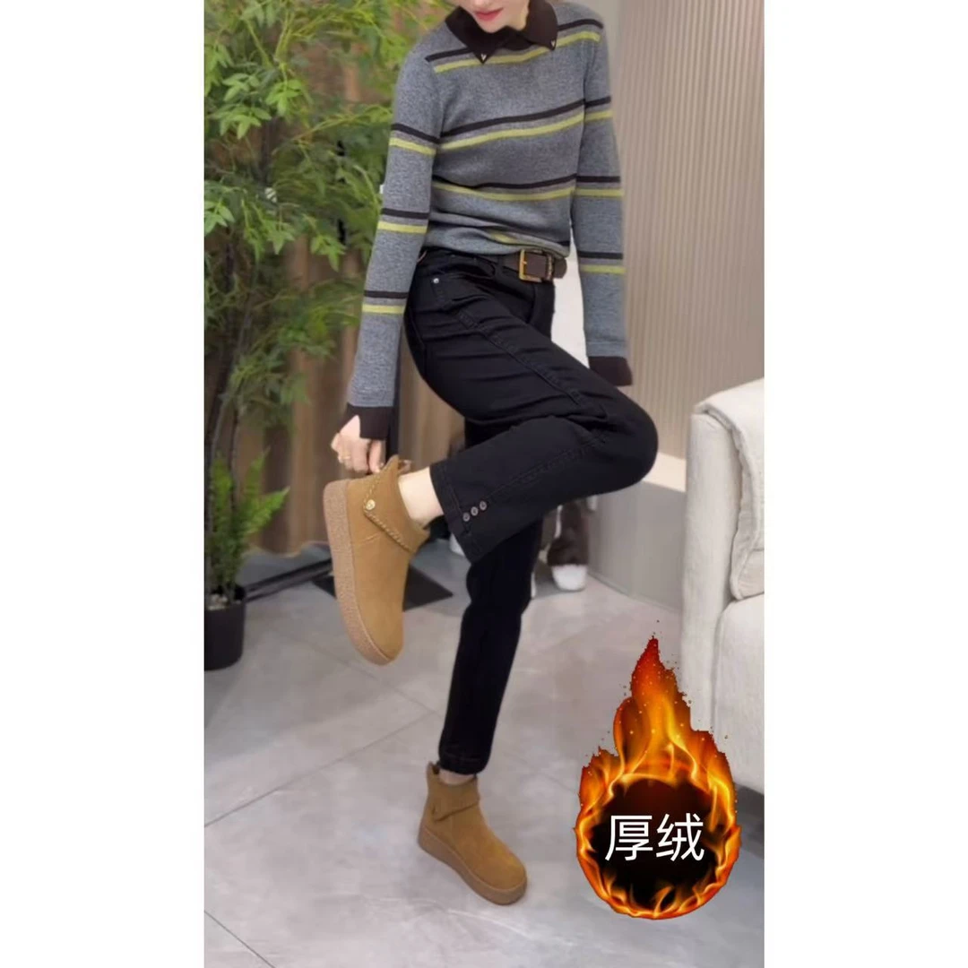 加绒加厚高腰显瘦直筒牛仔裤女秋冬新款时尚百搭小个子九分烟管裤