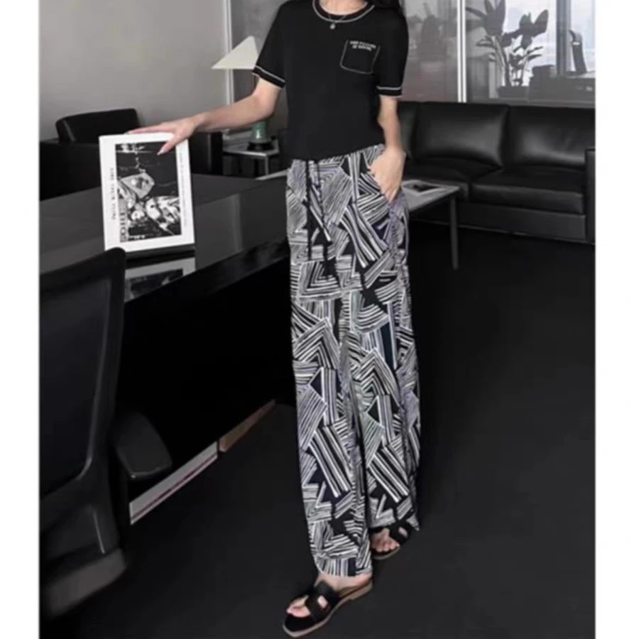 GIRDEAR/哥弟春松紧腰印花宽松潮流时尚直筒薄款休闲裤1100408