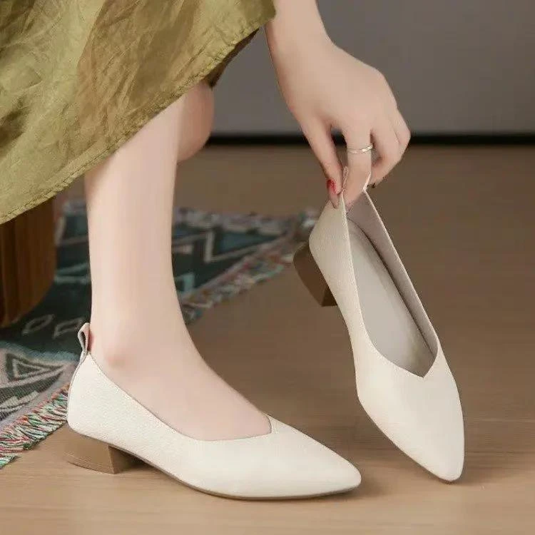 气质时尚荔枝纹百搭尖头牛皮鞋