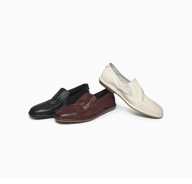 头层牛皮手工男鞋一脚蹬轻质乐福鞋豆豆鞋经典皮鞋男士