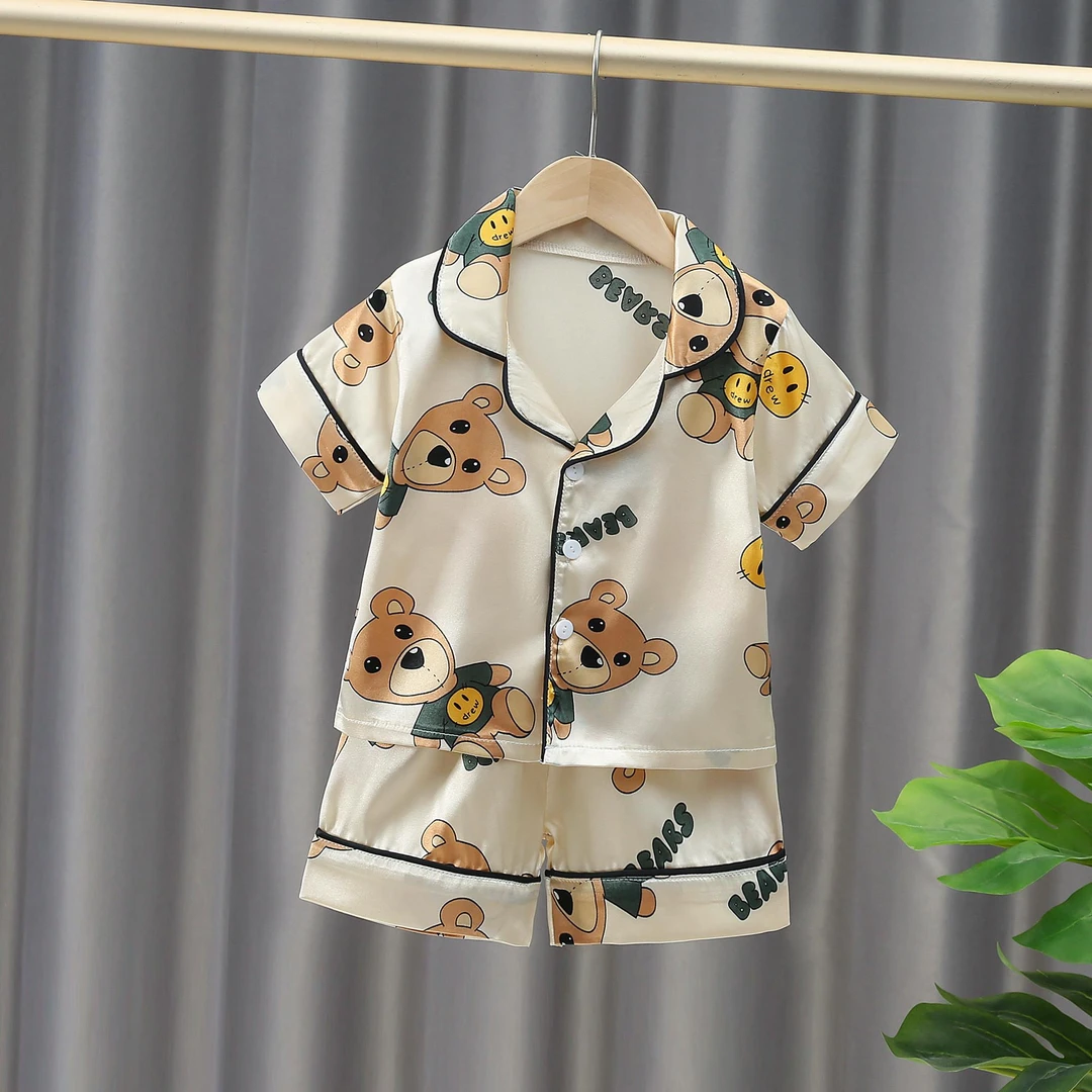 儿童睡衣夏季薄款2025男女童家居服冰丝小孩空调服短袖短裤套装潮