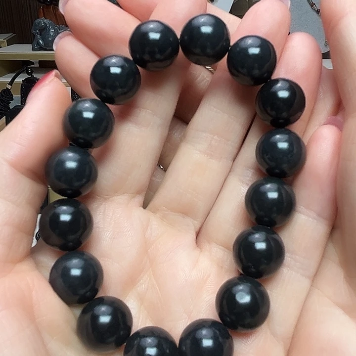 和田玉（墨玉）未镶嵌颈饰卡14圆珠福利款