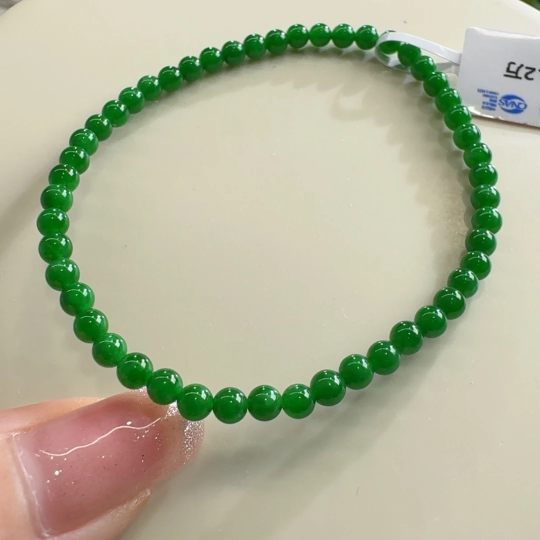 未镶嵌手链翡翠昕****昕冰正辣绿手串卡3.7 色标！巨漏！