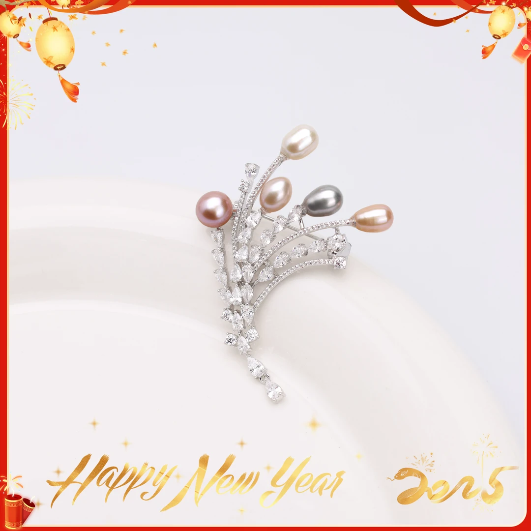 希君羽翼【小籽蛇年大吉】彩珠捧花 天然淡水珍珠胸针时尚精致XZ004