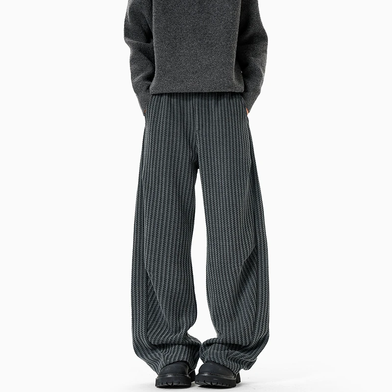 秋季420g雪尼尔重磅鱼骨纹大码百搭休闲裤宽松慵懒风cleanfit裤子