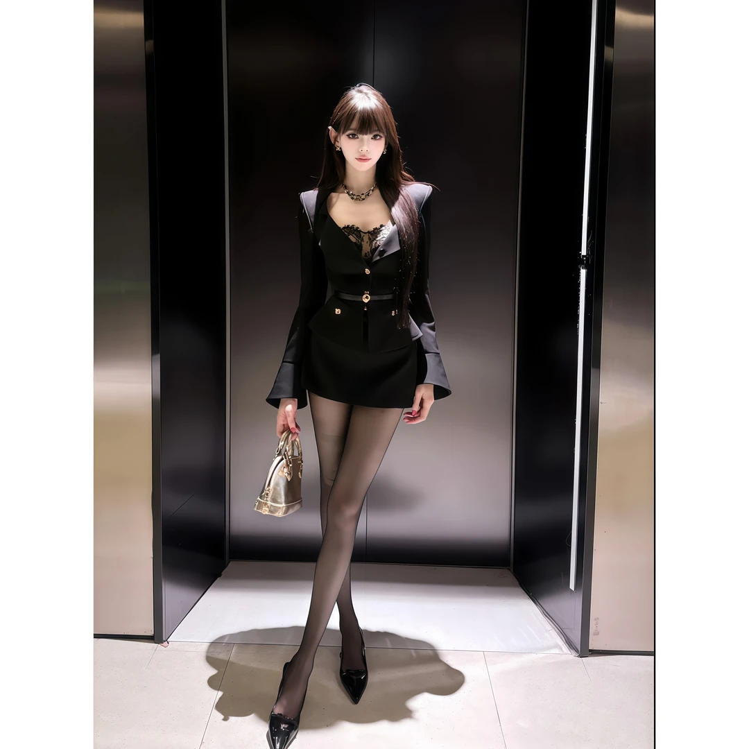 法式纯欲风高级感气质方领开衫外套上衣女秋季高腰包臀短裙子套装
