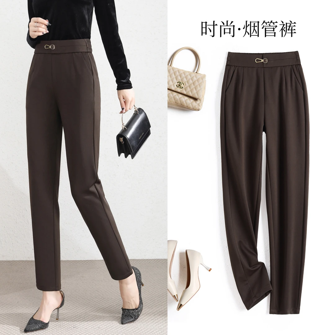 万宜维多国货优品 美拉德系时尚小脚 小个子显瘦高腰气质女裤B809