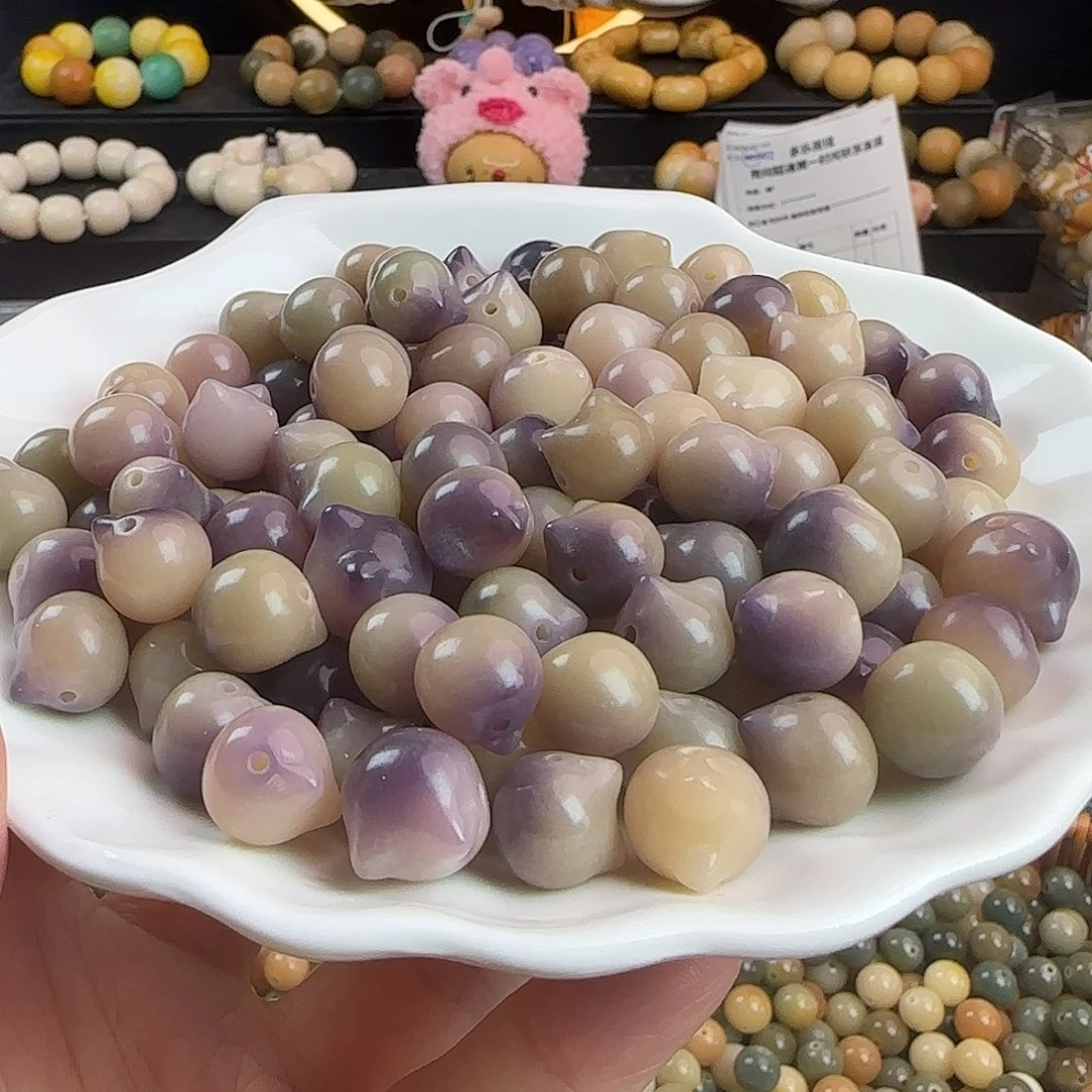 手串菩提根/象牙果卡11-12紫色飘花猫头100颗