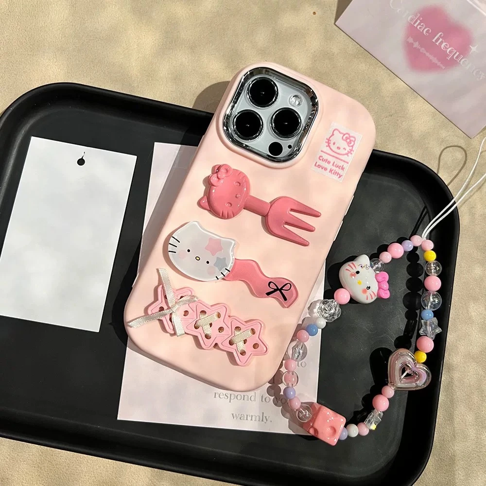 ins少女心立体kt猫带挂绳手机壳适用于苹果16PRO华为/vivo/小米