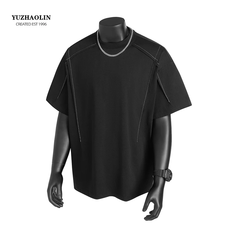 美式潮牌设计感明线解构短袖男士夏季凉感透气圆领索罗娜防晒T恤