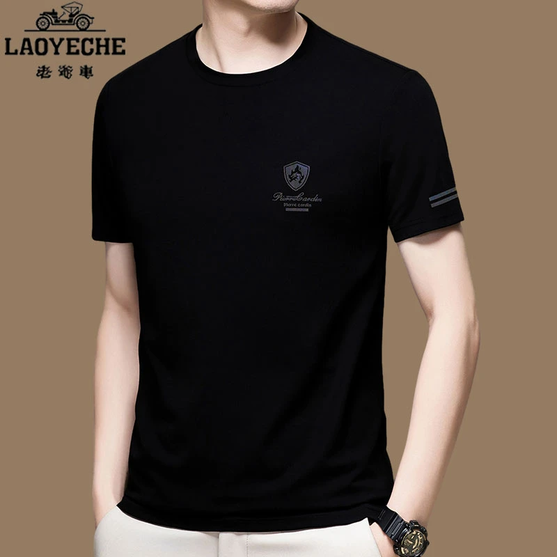 【正品大牌 老爷车】高档冰丝短袖t恤男士夏季休闲圆领标准半袖上衣