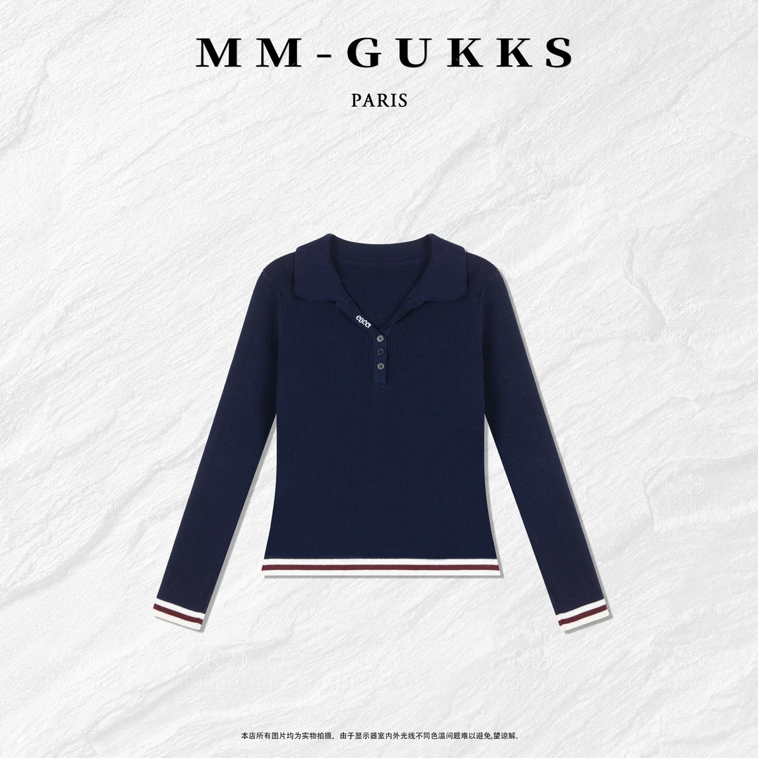 明明GUKKS『精致百搭』2025新款秋季轻职风简约百搭POLO领毛针织衫