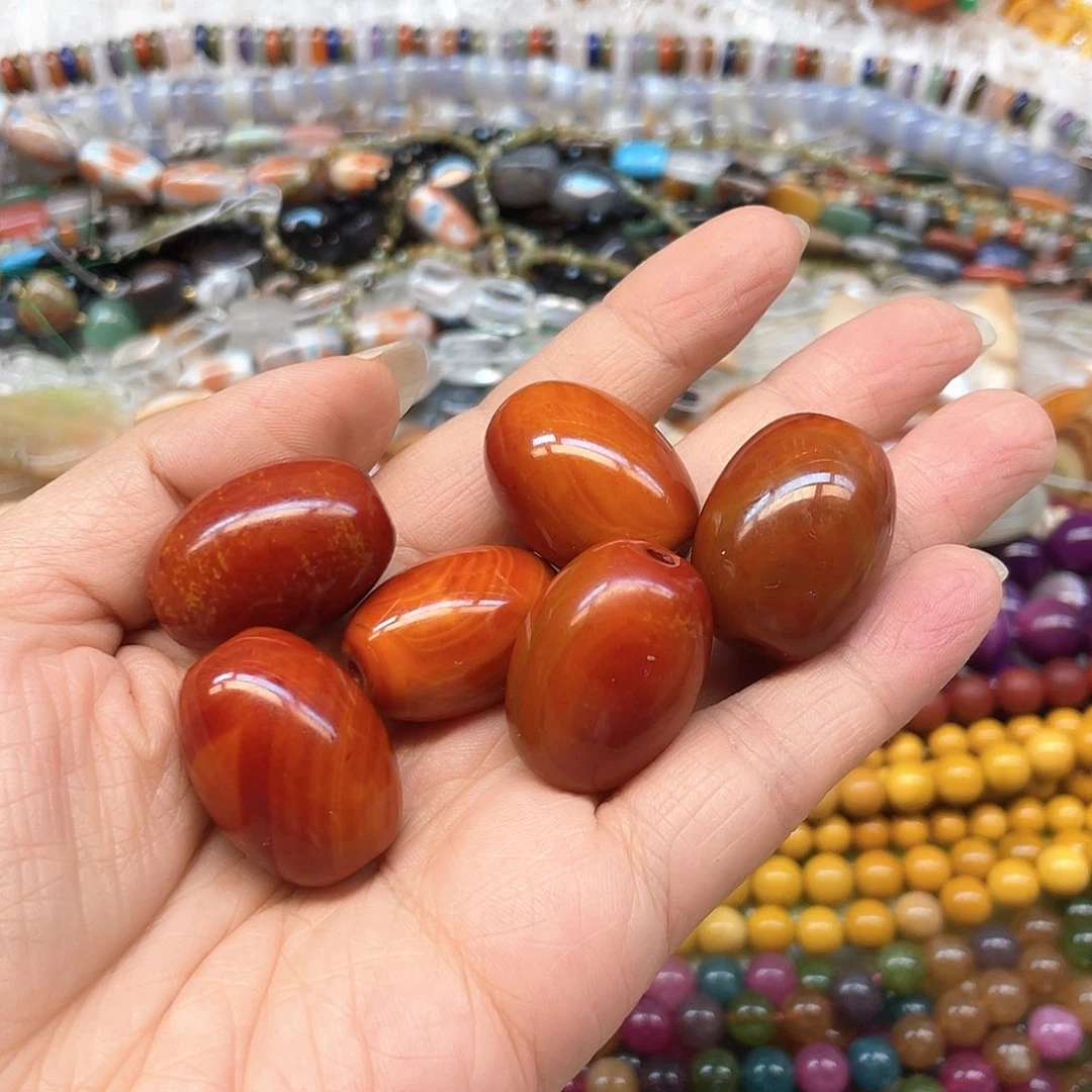 玛瑙/玉髓合金珠宝半成品战国红玛瑙枣珠卡26一颗随机