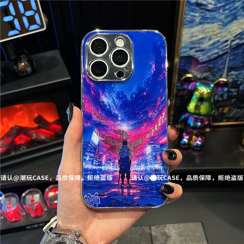 电镀烫金玻璃壳适用苹果16iPhone/华为荣耀/OPPO/VIVO/小米手机壳