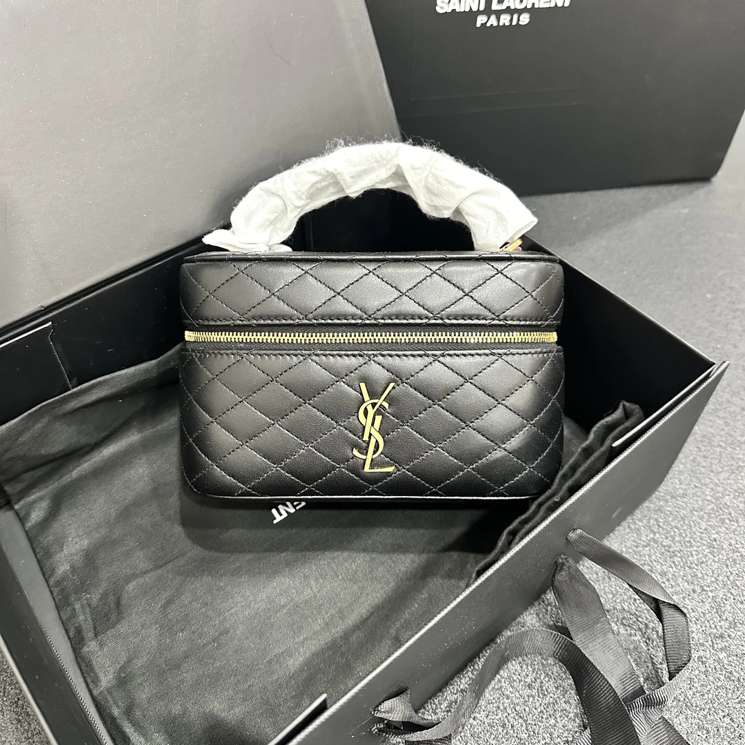 99新 YSL/圣罗兰  壹所奢品 /YSL 化妆包 羊皮 黑金 斜挎包 双12
