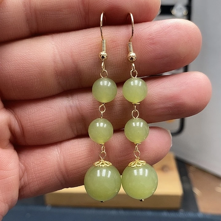 和田玉银S925镀金镶嵌耳饰尺寸12mm