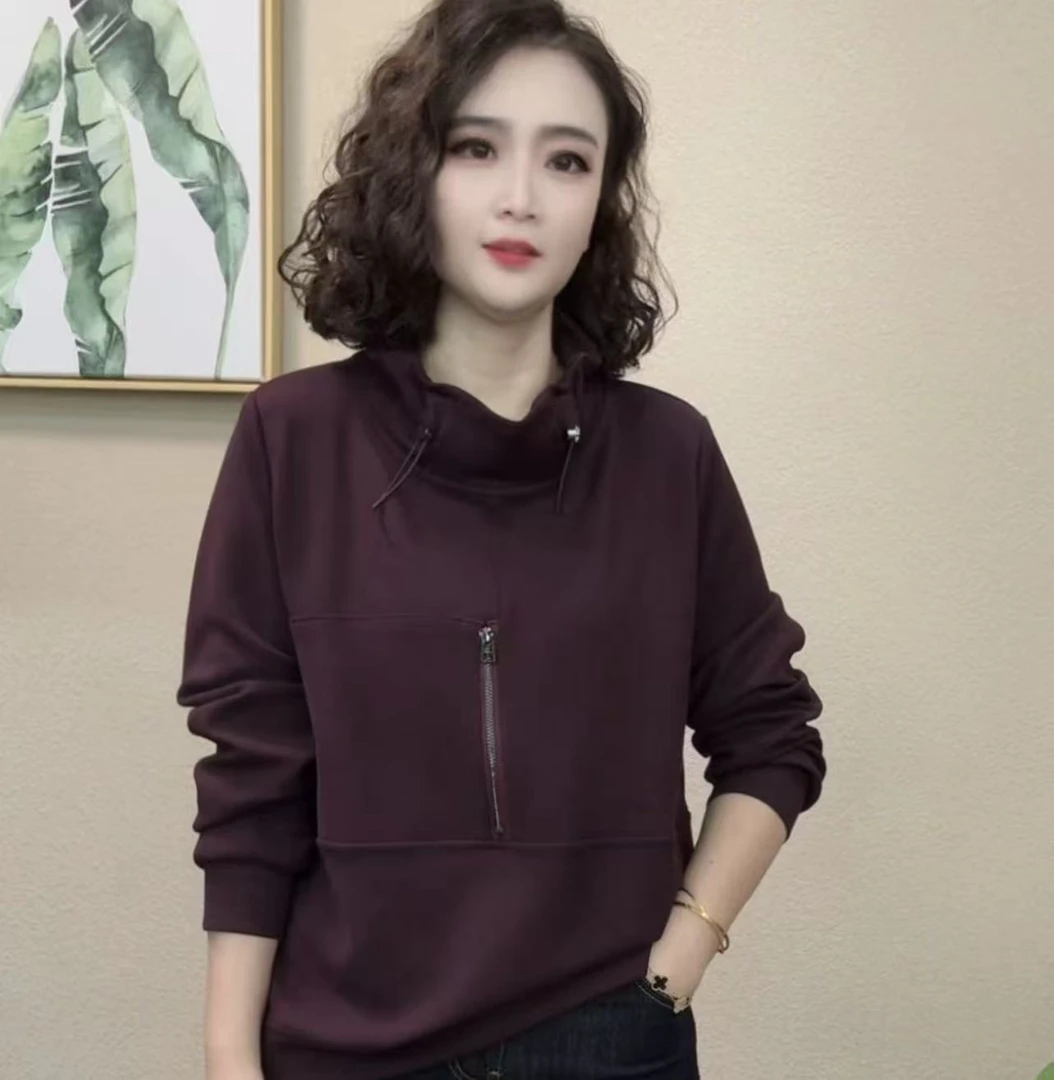 2025秋季秋款时尚洋气气质百搭长袖立领显瘦高领女士卫衣#95494