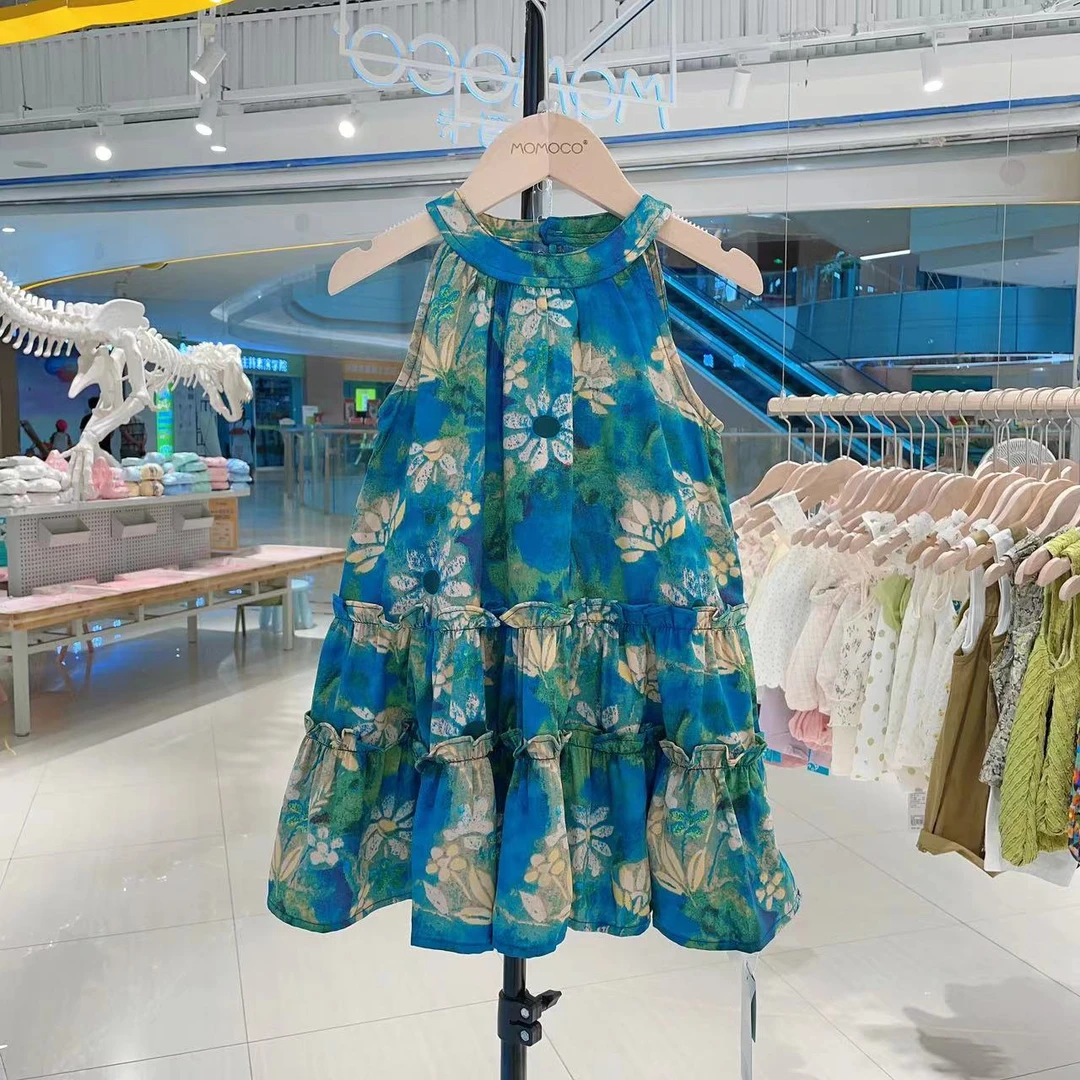 MOMOCO女童夏新款生如夏花洋气泼墨画连衣裙77630470038