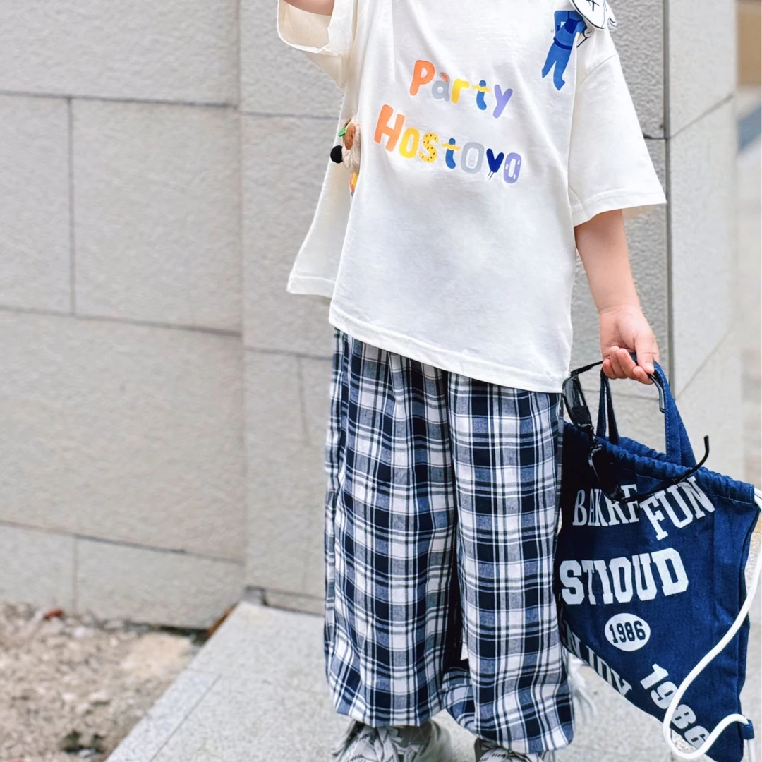 【童裤专家】格纹2025男童夏款长裤时尚薄款防蚊裤夏季17230354011