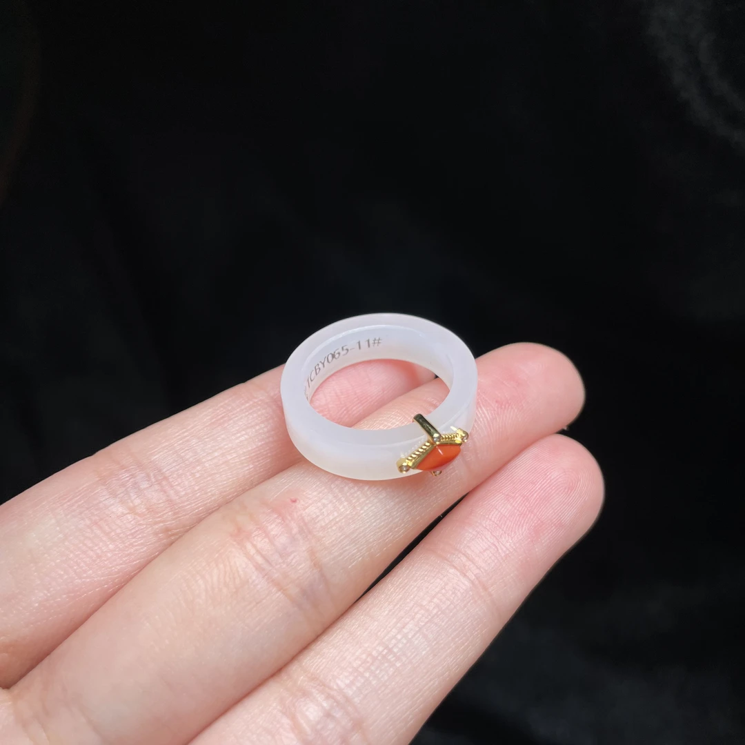 【玉氏珠宝】18k金和田白玉戒圈-约戒宽4mm CAN3160182