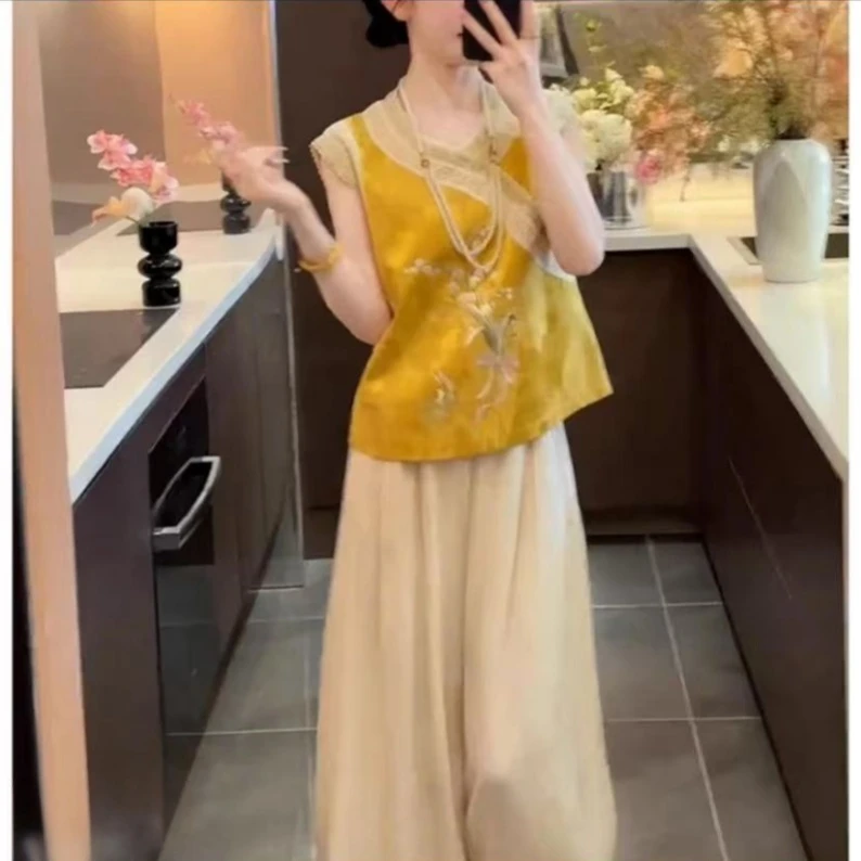 【初夏海棠】新中式重工刺绣气质上衣洋气锦绣提花无袖马甲小开衫