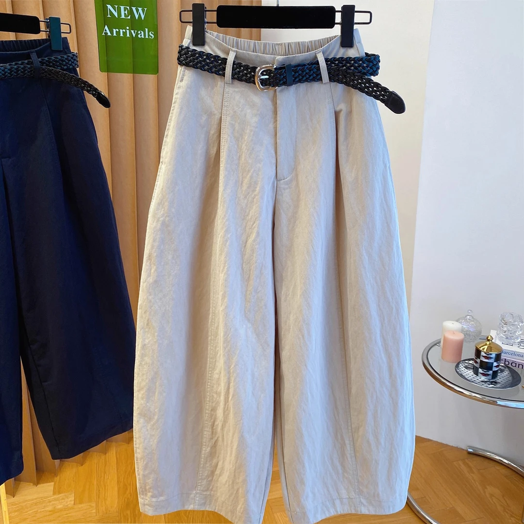 韩系九分休闲裤女2025新款宽松百搭阔腿裤气球裤奶奶裤配腰带裤子