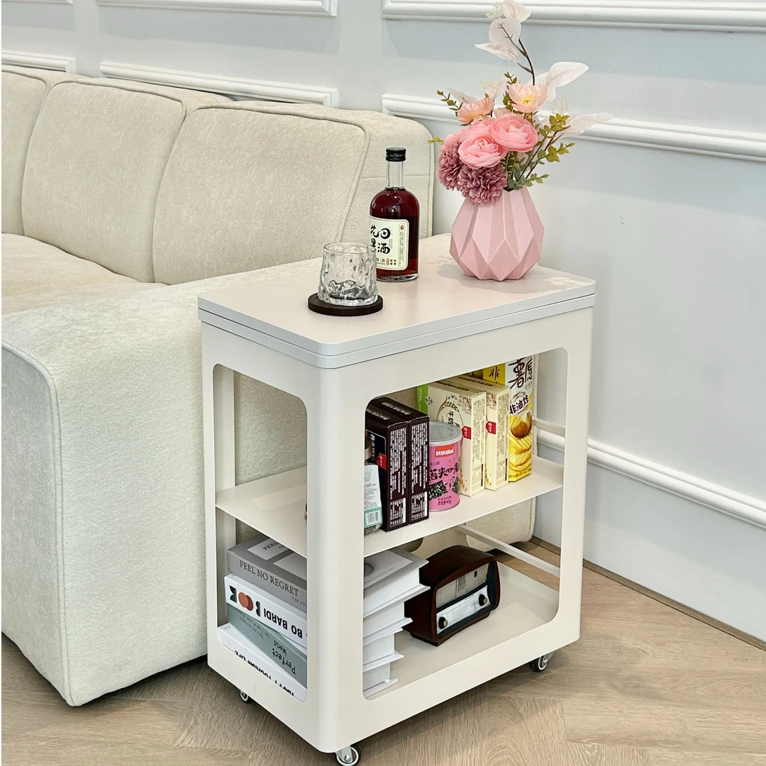 意式极简可移动茶几升降折叠旋转餐桌长方形客厅家用小推车边几