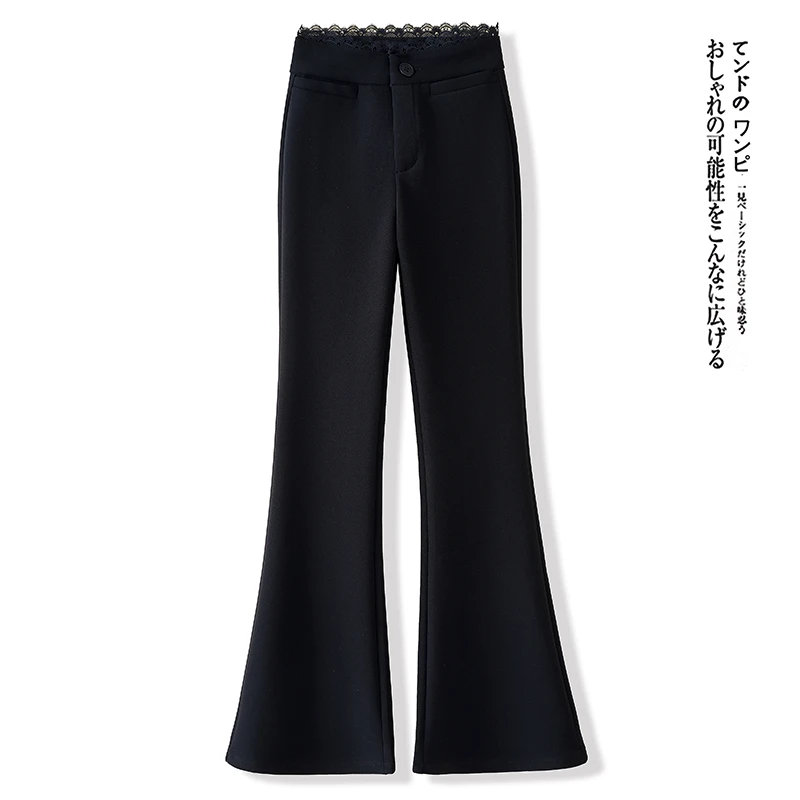 西装裤女新款黑色拖地休闲长裤弹力修身直筒气质高腰微喇裤子235