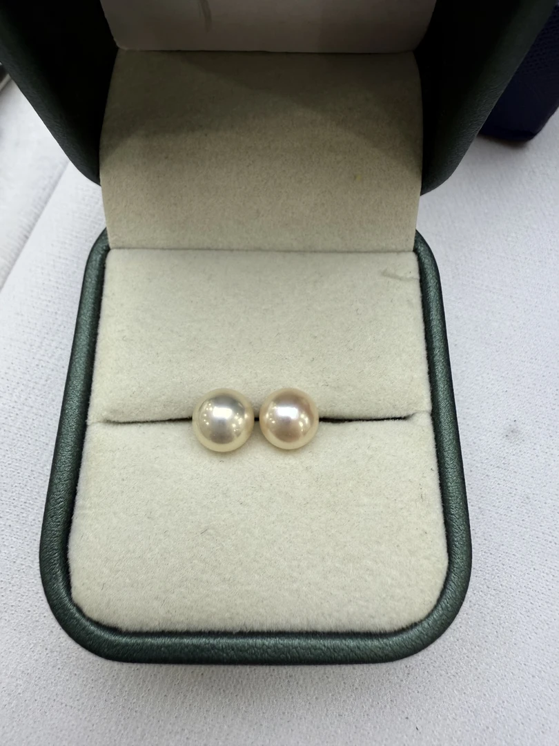 【中国红】7-8mm天然淡水无核珍珠耳钉S925银针气质时尚简单百搭