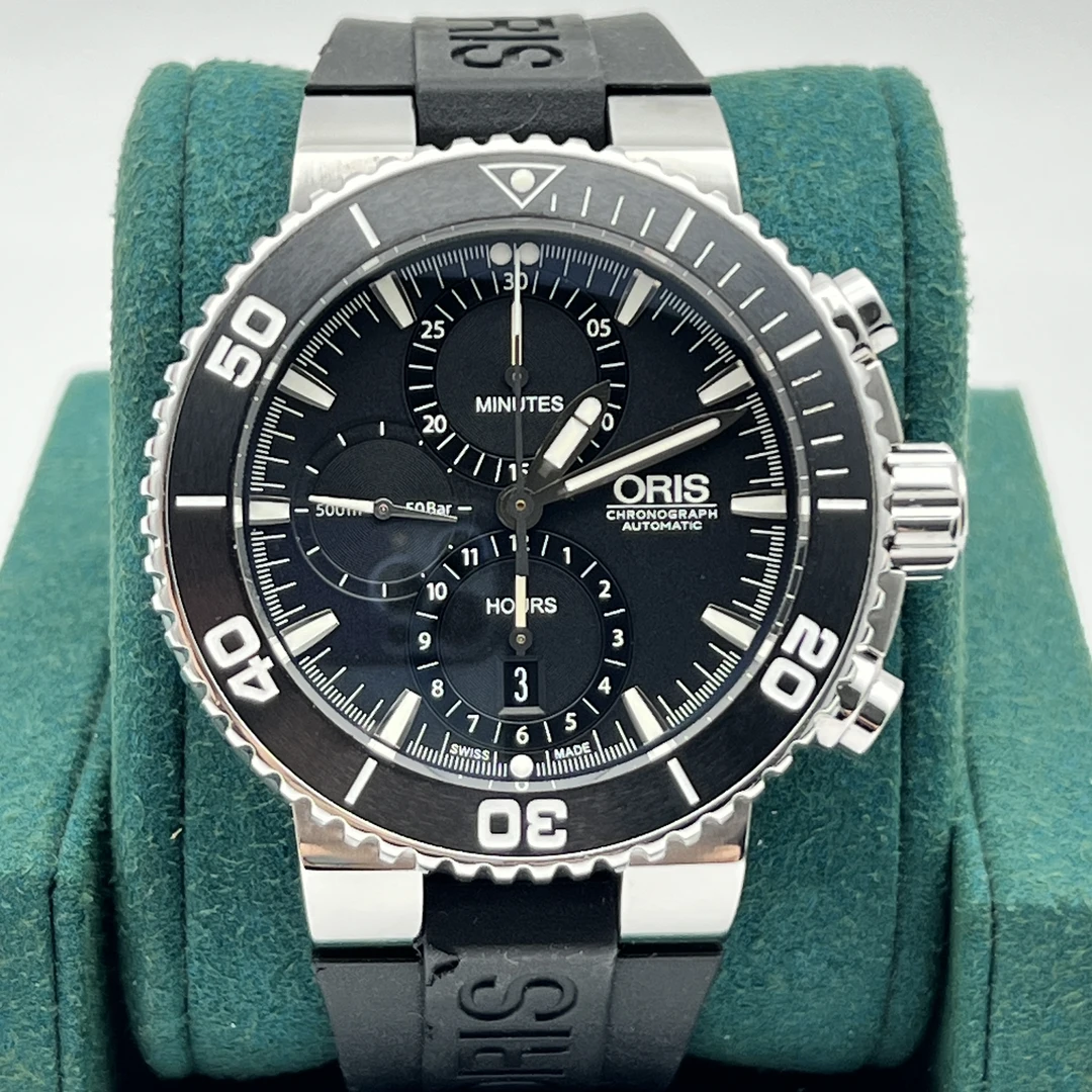99新 Oris/豪利时 AQUIS/臻耀/男士机械全套/黑盘/公价25800/46MM