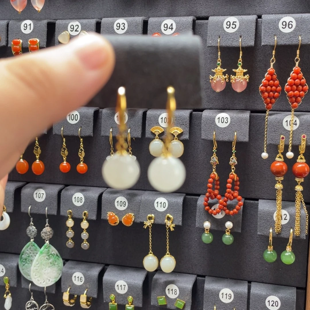 银S925镶嵌和田玉耳饰000号