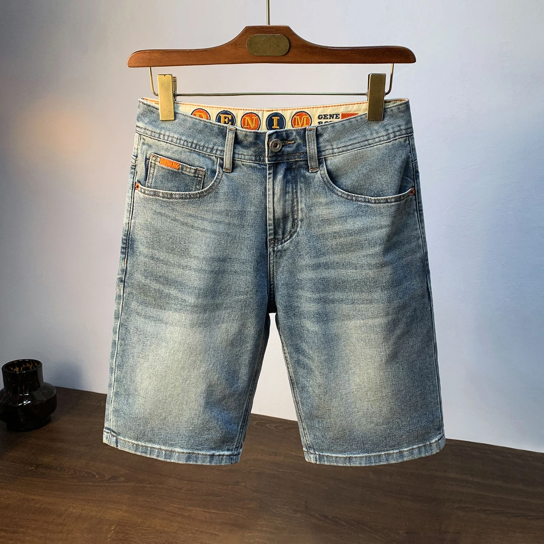 2025夏季薄款牛仔短裤男高端绣花美式休闲五分裤男士直筒修身