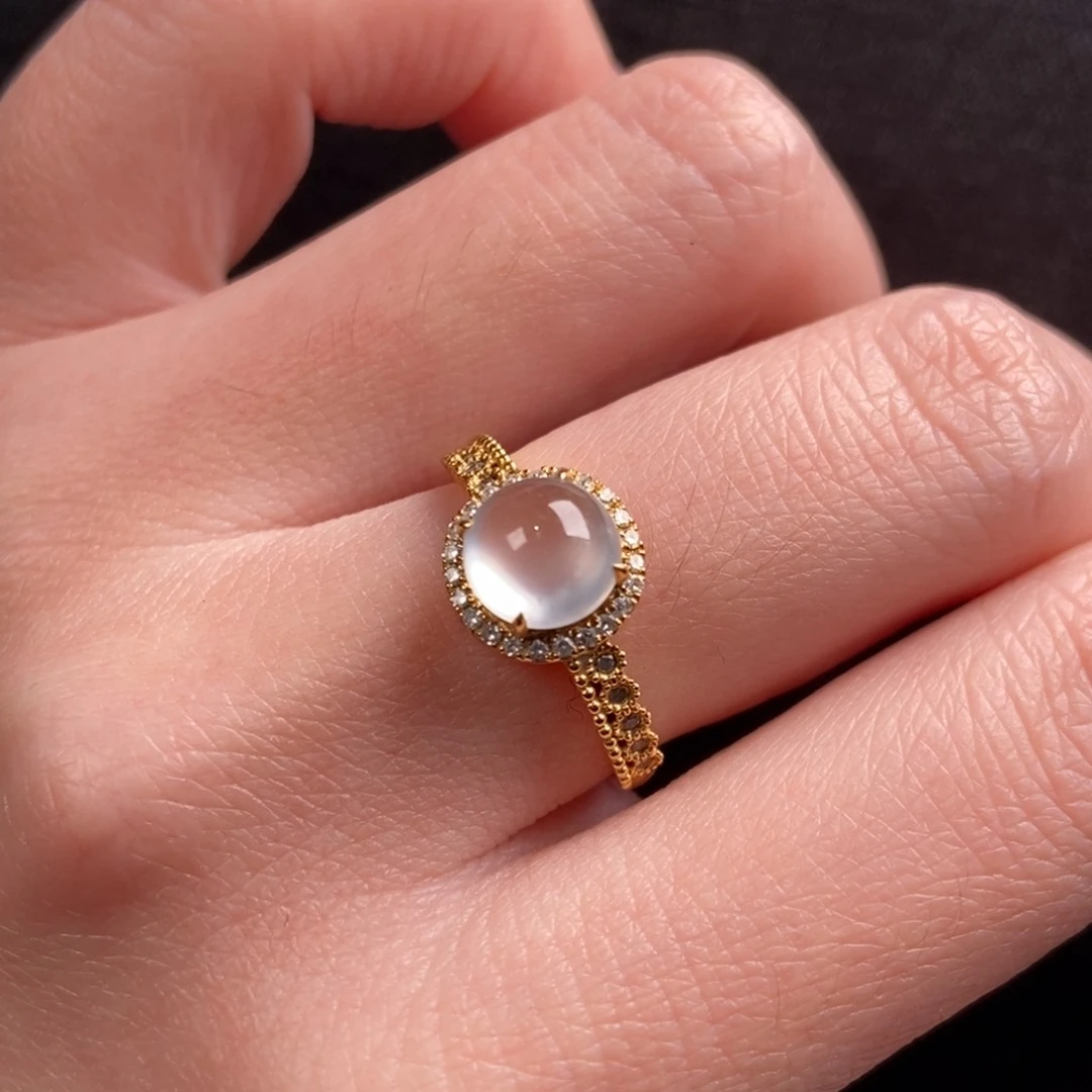 翡翠戒指18K金镶嵌6.8-6.8