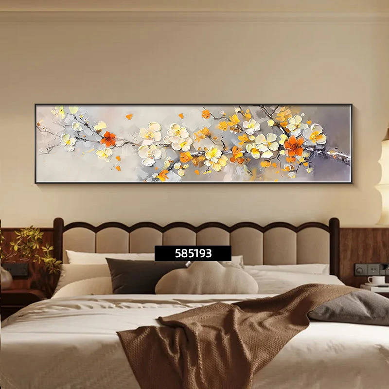 装饰画沙发简约背景墙卧室客厅房间床头挂画花开轻奢横版油画壁画