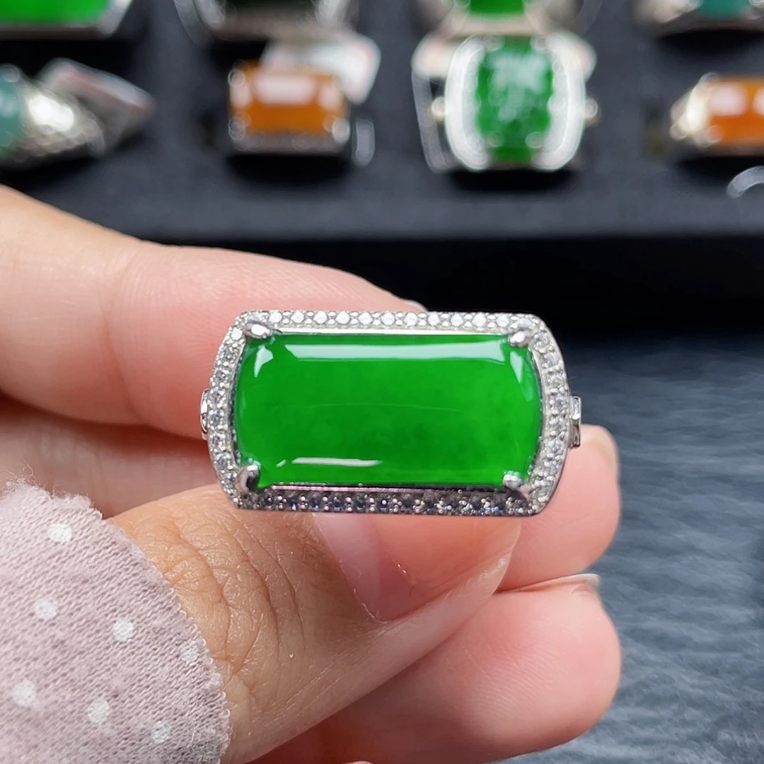 翡翠戒指银S925镶嵌天然a货翡翠没运费险3072