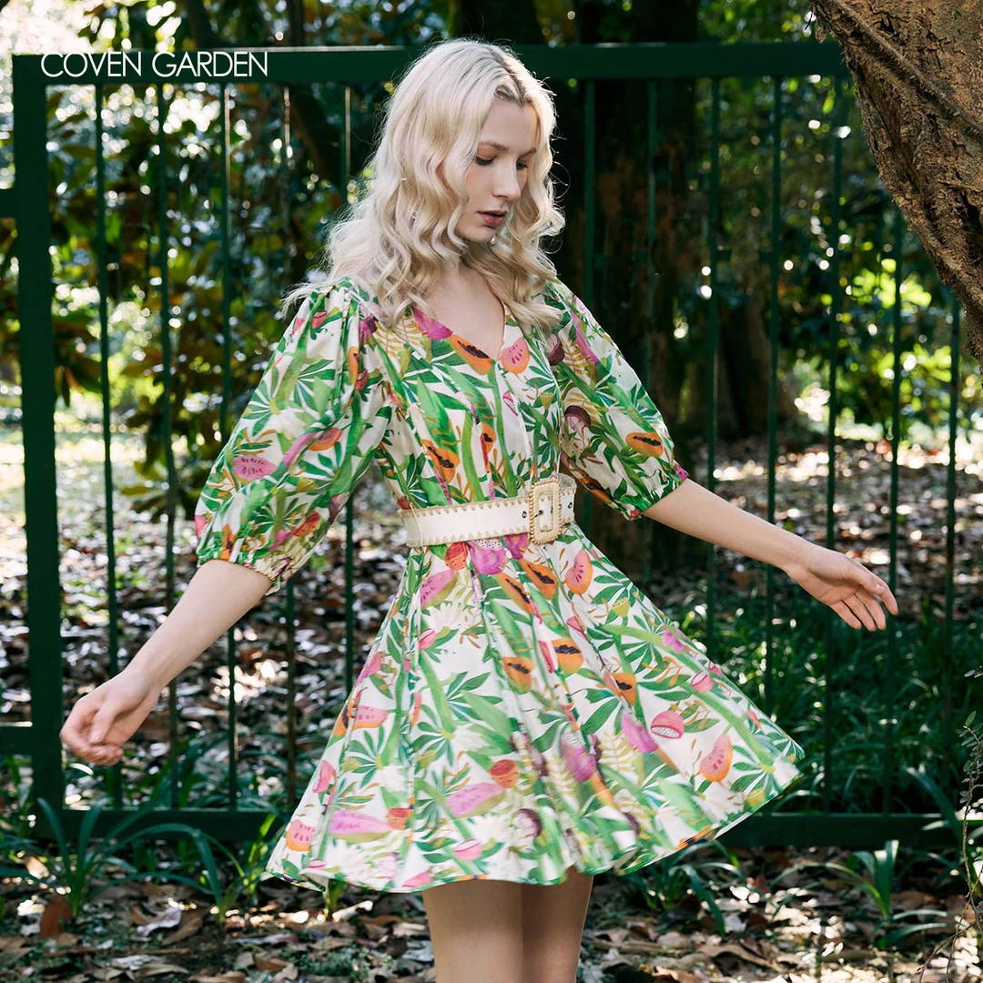 【高高甄选】哥文花园 绿植印花连衣裙 CLA2081010 COVEN GARDEN