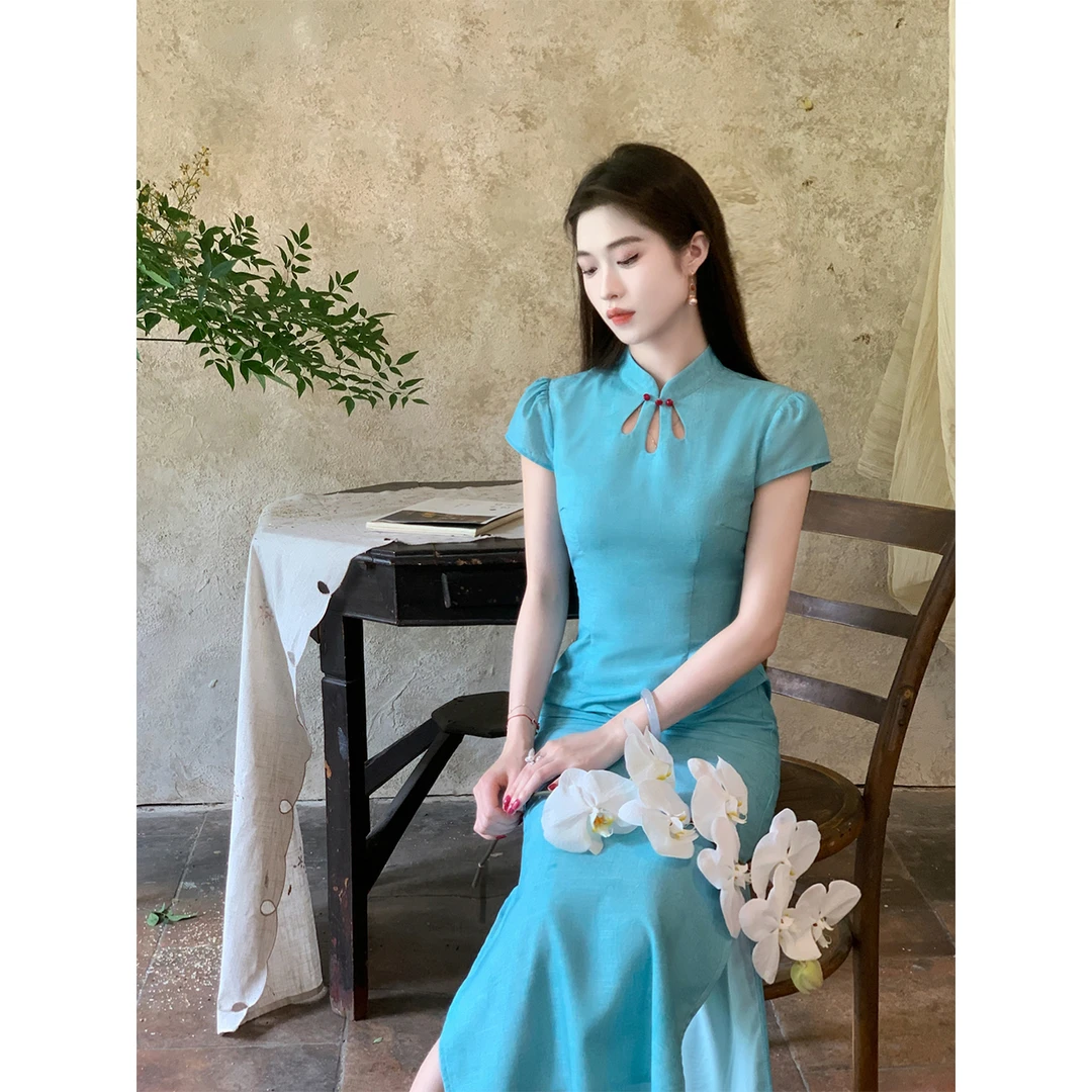 凌茜恣禾【风眠】国风新中式优雅气质高级感收腰显瘦春夏旗袍连衣裙