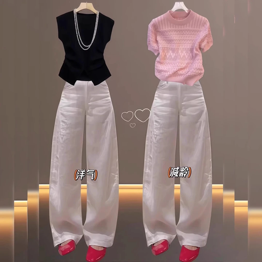 白色亚麻阔腿裤女夏季薄款今年流行大码胖mm高腰宽松休闲直筒裤子