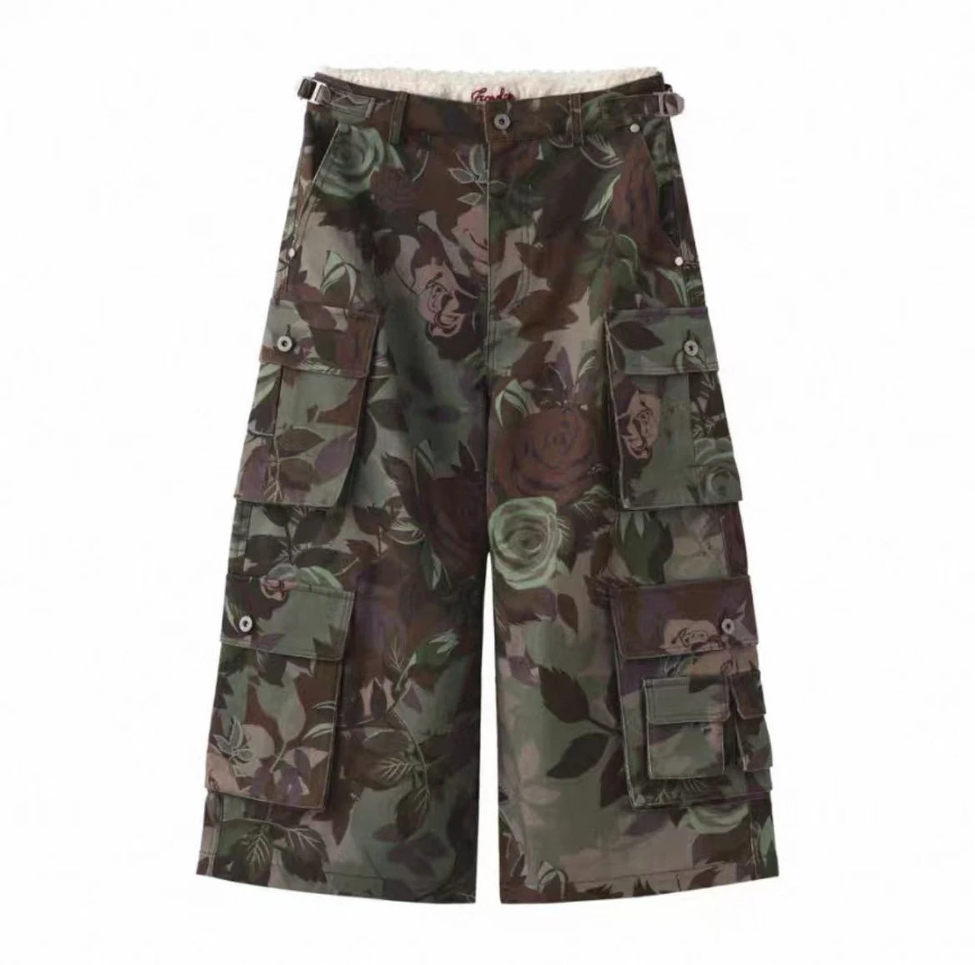 FORDARE福蝶 设计师品牌25早秋 蕾丝腰头迷彩工装九分裤